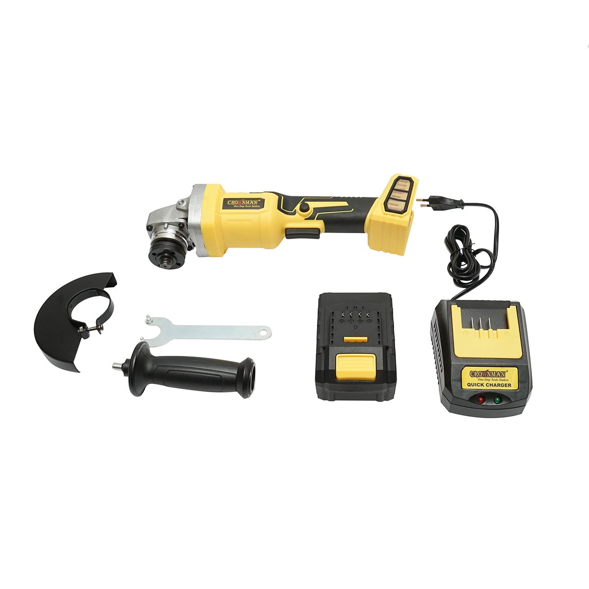 Polizor unghiular cu acumulator lithium 21V/4Ah, motor fara perii (brushless), 3 trepte de viteza, diametru disc 115mm Crownman